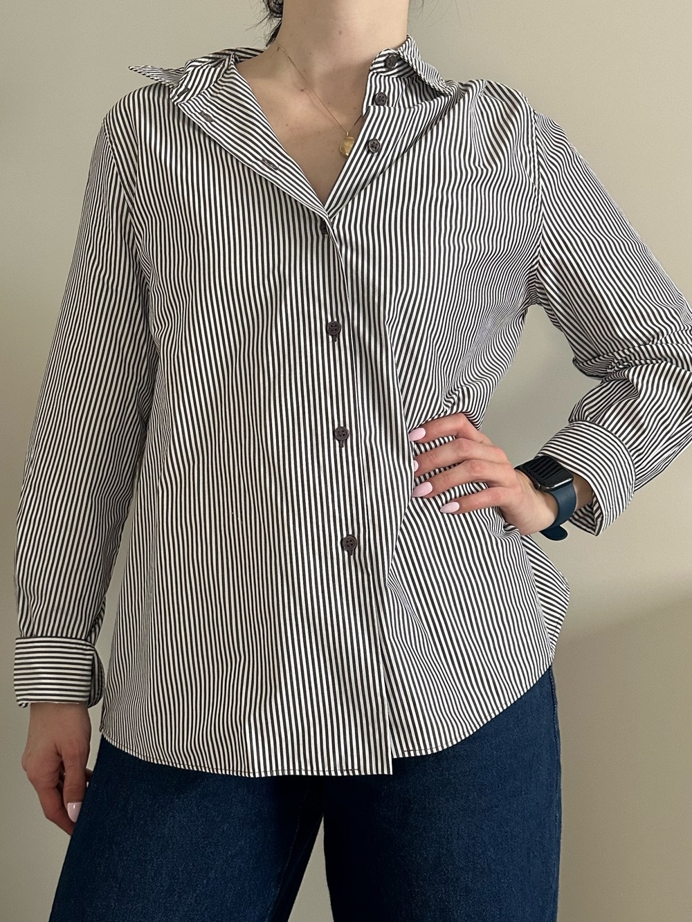Women’s Zara Brown and White Striped Button Up